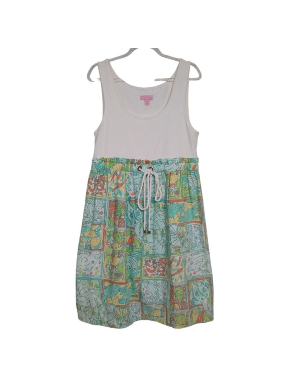 Lilly Pulitzer Patchwork Nettie Dress Womens Size Large White Preppy Sleeveless